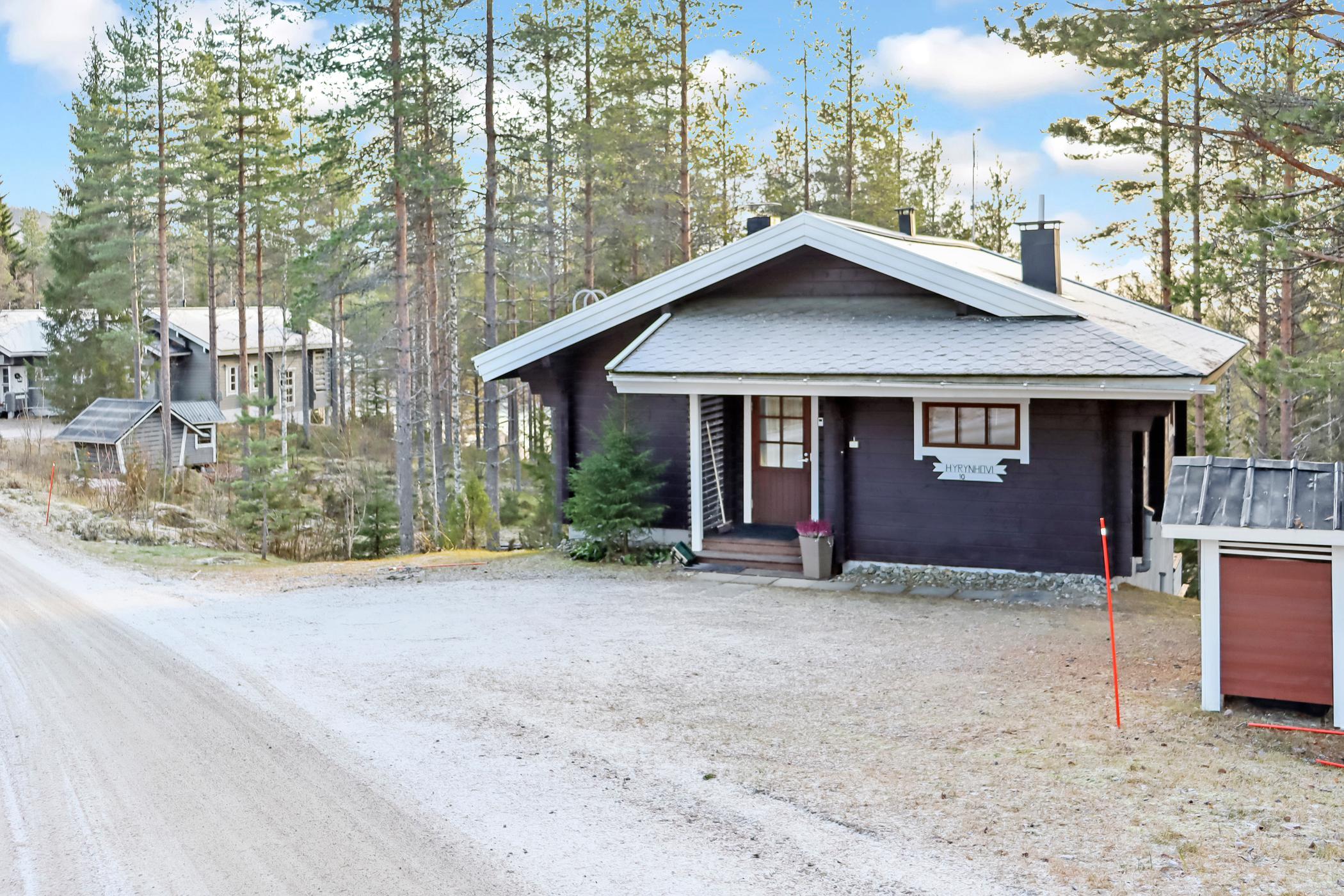 Winter view of Hyrynhovi Cottage in Ukkohalla, offering a serene getaway.